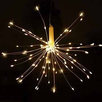 LED Lichterkette, Queta Lichtkette mit Fernbedienung Outdoor Weihnachtslichterkette Batteriebetrieben, explodierendes Feuerwerk, Warmweiß (180 Lichter) - 2