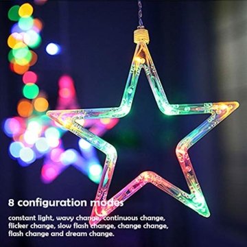 LED Lichterkette Star vorhang lichterkette,Innen- und Außen Deko Glühbirne,2.5m 138LEDs String Lichter Lights für Weihnachten Hochzeit Party Weihnachtsbaum Haushalt Garten weihnachten deko (Farbe) - 4