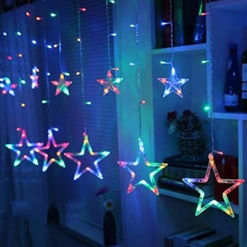 LED Lichterkette Star vorhang lichterkette,Innen- und Außen Deko Glühbirne,2.5m 138LEDs String Lichter Lights für Weihnachten Hochzeit Party Weihnachtsbaum Haushalt Garten weihnachten deko (Farbe) - 1