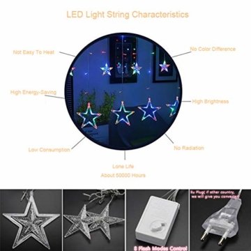 LED Lichterkette Star vorhang lichterkette,Innen- und Außen Deko Glühbirne,2.5m 138LEDs String Lichter Lights für Weihnachten Hochzeit Party Weihnachtsbaum Haushalt Garten weihnachten deko (Farbe) - 5