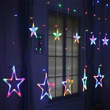 LED Lichterkette Star vorhang lichterkette,Innen- und Außen Deko Glühbirne,2.5m 138LEDs String Lichter Lights für Weihnachten Hochzeit Party Weihnachtsbaum Haushalt Garten weihnachten deko (Farbe) - 8