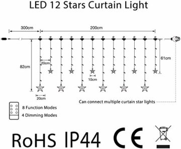 LED Lichtervorhang 12 Sterne Weihnachtsbeleuchtung - Avoalre 108 LEDs Sternenvorhang Fernbedienung mit Timer + 8 Leuchtmodi + 4 Dimmung IP44 wasserdicht Weihnachtsdeko für Fenster Balkon Innen Außen - 6