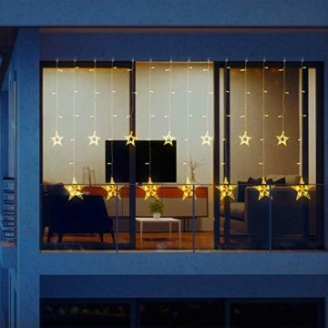 LED Lichtervorhang 12 Sterne Weihnachtsbeleuchtung - Avoalre 108 LEDs Sternenvorhang Fernbedienung mit Timer + 8 Leuchtmodi + 4 Dimmung IP44 wasserdicht Weihnachtsdeko für Fenster Balkon Innen Außen - 8