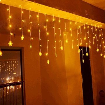 LED Lichtervorhang, LED Lichterkette, WeihnachtenBeleuchtung, 93 LED Lichterkettenvorhang, Lang Schneeflocke LED String Licht, EU Stecker, Innen/Außen, Weihnachtsdeko Christmas, Warmweiß 3.5 * 0.8M - 3