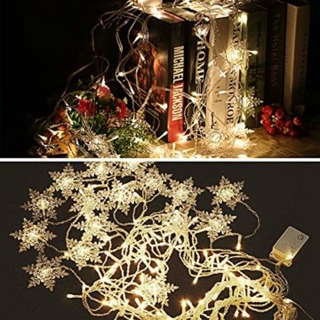 LED Lichtervorhang, LED Lichterkette, WeihnachtenBeleuchtung, 93 LED Lichterkettenvorhang, Lang Schneeflocke LED String Licht, EU Stecker, Innen/Außen, Weihnachtsdeko Christmas, Warmweiß 3.5 * 0.8M - 5