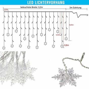 LED Lichtervorhang, LED Lichterkette, WeihnachtenBeleuchtung, 93 LED Lichterkettenvorhang, Lang Schneeflocke LED String Licht, EU Stecker, Innen/Außen, Weihnachtsdeko Christmas, Warmweiß 3.5 * 0.8M - 6