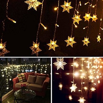 LED Lichtervorhang, LED Lichterkette, WeihnachtenBeleuchtung, 93 LED Lichterkettenvorhang, Lang Schneeflocke LED String Licht, EU Stecker, Innen/Außen, Weihnachtsdeko Christmas, Warmweiß 3.5 * 0.8M - 7