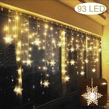 LED Lichtervorhang Lichter, LED Lichterkette, Weihnachtsbeleuchtung, 93er LED Lichtervorhang Lang Schneeflocke LED String Licht, Innen/Außen Weihnachtsdeko Deko Christmas 3.5 x 0.8 m - 1