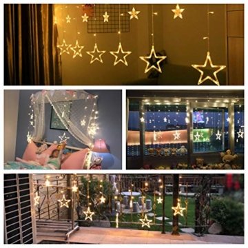 LED Lichtervorhang Sterne Warmweiß Mit Fernbedienung Weihnachtsbeleuchtung Innen Fenster Für Weihnachten Party Hochzeit IP44 31V 8 Modi Mit Timer Dimmbar 138er LEDs Lichterkette Aussen 2,5Mx1M  - 7