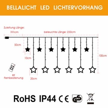 LED Lichtervorhang Sterne Warmweiß Mit Fernbedienung Weihnachtsbeleuchtung Innen Fenster Für Weihnachten Party Hochzeit IP44 31V 8 Modi Mit Timer Dimmbar 138er LEDs Lichterkette Aussen 2,5Mx1M  - 8