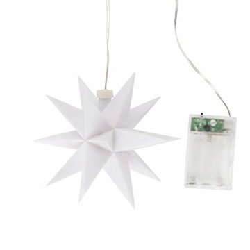 LED-Stern, batteriebetrieben, Ø12cm | Timer-Funktion: 6 Stunden AN | 18 Stunden AUS | Kabellänge: 1,5m | mit 18 Strahlen & 2 LED-Lichtern in Warmweiß | Fenster-Deko zu Weihnachten (Weiß | 3 Stück) - 2