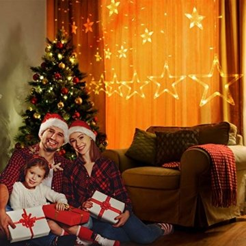 Led Sterne Lichterkette, Lichtervorhang Weihnachten Fensterbeleuchtung Partylichterkette Warmweiß Weihnachtsbeleuchtung Mit 12 Sterne 138 Leuchtioden AußEn Innen für Weihnachtsdeko Fensterdeko - 2