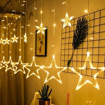 Led Sterne Lichterkette, Lichtervorhang Weihnachten Fensterbeleuchtung Partylichterkette Warmweiß Weihnachtsbeleuchtung Mit 12 Sterne 138 Leuchtioden AußEn Innen für Weihnachtsdeko Fensterdeko - 1