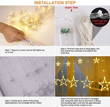 Led Sterne Lichterkette, Lichtervorhang Weihnachten Fensterbeleuchtung Partylichterkette Warmweiß Weihnachtsbeleuchtung Mit 12 Sterne 138 Leuchtioden AußEn Innen für Weihnachtsdeko Fensterdeko - 7