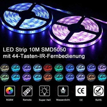 LED Streifen 10M, VOYOMO LED Strips RGB 300LEDs SMD5050, 20 Farben mit 44 Tasten IR-Fernbedienung, 12V 5A Netzteil IP65 Wasserdicht für Beleuchtung Deko, Küche, Terrasse, Party und ganzes Haus - 4