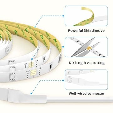 LED Strip Lichterkette, Govee 5m RGB Farbänderung LED Streifen Lichtband Selbstklebend mit Fernbedienung und Controller für Zuhause, Schlafzimmer, TV, Schrankdeko, Hell 5050 LED Band, Schnittbar - 6