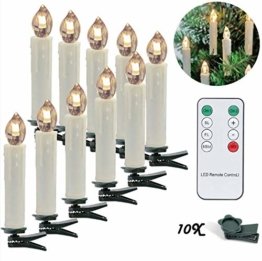 LED Weihnachtskerzen 10er Kabellos Kerzen, LED Christbaumkerzen mit Timer, Beige, Warmweiß, Flammenlose - 1