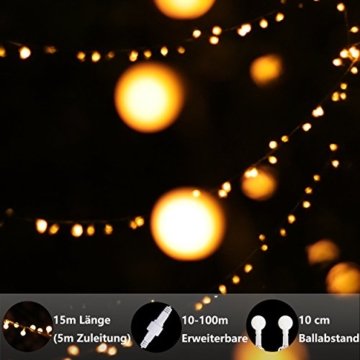 Lichterkette, von myCozyLite, LED Lichterkette mit timer, EU Stecker, 15m, 100er, Globe, Warmweiß, Weihnachtsbaum Deko, für Innen und Außen, erweiterbar, mit 31V DC Niederspannungs-Transformator - 3