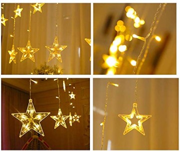 Lichtervorhang Sterne, Lichterkette Sterne mit Led Kugel 12 Sterne,3m Wasserdicht Strangleitungen Innen & Außenlichterkette für weihnachtsdeko, Hochzeit, Party, Fenster, Garten Warmweiß - 3