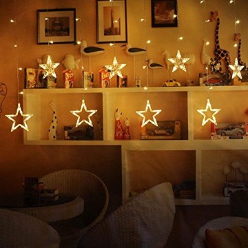 Lichtervorhang Sterne, Lichterkette Sterne mit Led Kugel 12 Sterne,3m Wasserdicht Strangleitungen Innen & Außenlichterkette für weihnachtsdeko, Hochzeit, Party, Fenster, Garten Warmweiß - 6