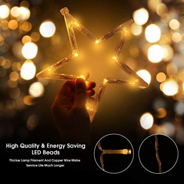 Lichtervorhang Sterne, Lichterkette Sterne mit Led Kugel 12 Sterne,3m Wasserdicht Strangleitungen Innen & Außenlichterkette für weihnachtsdeko, Hochzeit, Party, Fenster, Garten Warmweiß - 7