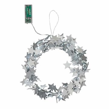 Lights4fun 30cm Sternen Weihnachtskranz mit 20er LED Micro Lichterkette weiß Timer - 2