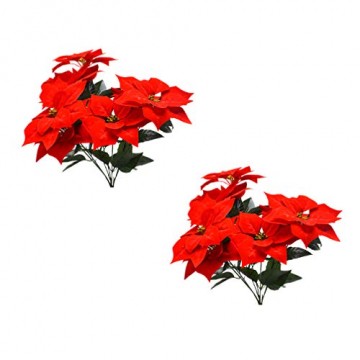 LIOOBO 2 Stück Faux künstliche rote Weihnachtsstern Busch Weihnachtsbaum Weihnachten Blumenstrauß Herzstück Ornament für Büro Dekor Weihnachtsschmuck - 9