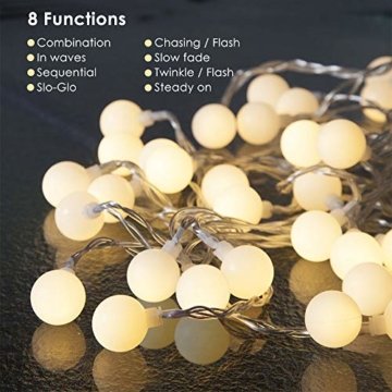 LOFTer Lichterkette 120er LEDs Lichterkette Innen 15M Kugel Lichterkette Warmweiß mit 8 Leuchtmodis Deko Lichterkette Strombetrieben für Garten, Party, Hochzeit, Wasserdicht - 5