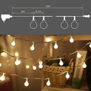 LOFTer Lichterkette 120er LEDs Lichterkette Innen 15M Kugel Lichterkette Warmweiß mit 8 Leuchtmodis Deko Lichterkette Strombetrieben für Garten, Party, Hochzeit, Wasserdicht - 6