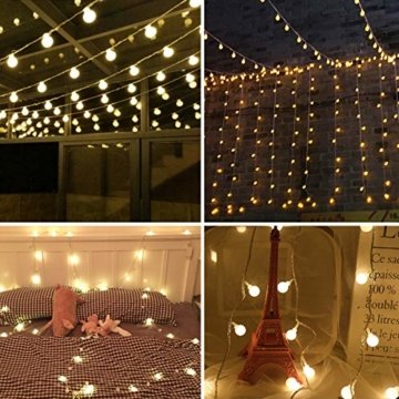 LOFTer Lichterkette 120er LEDs Lichterkette Innen 15M Kugel Lichterkette Warmweiß mit 8 Leuchtmodis Deko Lichterkette Strombetrieben für Garten, Party, Hochzeit, Wasserdicht - 7