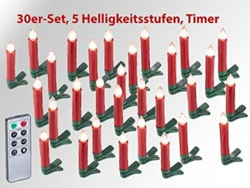Lunartec Baumkerzen: 30er-Set LED-Weihnachtsbaum-Kerzen mit IR-Fernbedienung, rot (Kabellose Christbaumkerzen) - 2