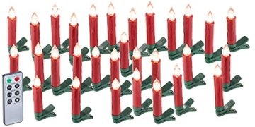 Lunartec Baumkerzen: 30er-Set LED-Weihnachtsbaum-Kerzen mit IR-Fernbedienung, rot (Kabellose Christbaumkerzen) - 1