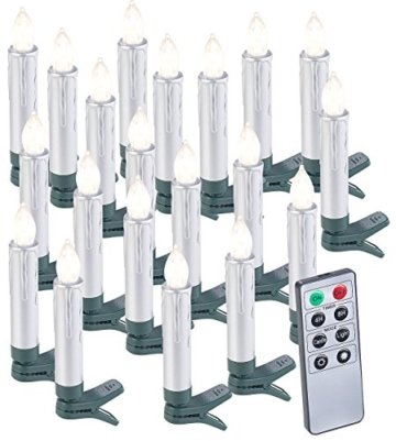Lunartec Kabellose Kerzen: 20er-Set LED-Weihnachtsbaumkerzen mit Fernbedienung und Timer, Silber (Weihnachtskerzen LED) - 1