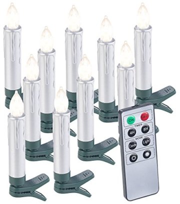 Lunartec Kabellose Kerzen: 20er-Set LED-Weihnachtsbaumkerzen mit Fernbedienung und Timer, Silber (Weihnachtskerzen LED) - 6