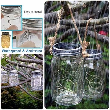 Molbory Solar Mason Jar Licht, 30 LED String Licht Außen Wasserdichte Glasgläser Garten Hängeleuchten, LED Weihnachtsbeleuchtung Lichterkette für Party, Hochzeitsdekoration (Warmweiß) - 5