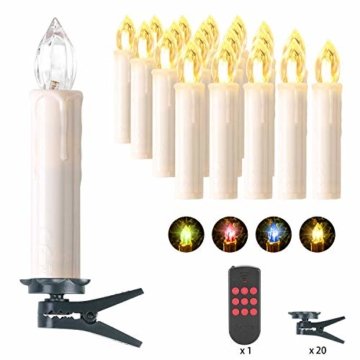 MVPOWER 20er Weinachten LED Kerzen Kabellos Weihnachtskerzen Christbaumkerzen Dimmen Flackern Baumkerze-Set,LED-Lichtfarbe Warmweiß, Rot, Grün, Blau - 1