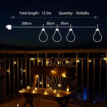 MYCARBON LED Lichterkette außen 12.5M 36er Birnen wasserdicht Lichterkette Outdoor/Indoor Lichterkette Glühbirnen mit stecker Deko für Garten Zimmer Bar Balkon Party 4 Ersatzbirnen Warmweiß - 4