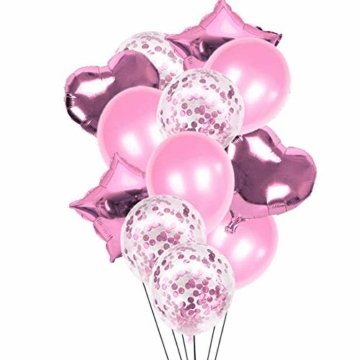 Nakeey 20 Stück Lametta Vorhang Rosa, Herz Folienballon Rosa Glitzervorhang, Hintergrund Fringe Vorhänge für Geburtstag Hochzeitsdeko Party Silvester Deko - 4