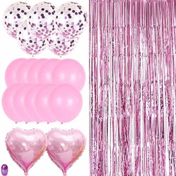 Nakeey 20 Stück Lametta Vorhang Rosa, Herz Folienballon Rosa Glitzervorhang, Hintergrund Fringe Vorhänge für Geburtstag Hochzeitsdeko Party Silvester Deko - 1