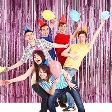Nakeey 20 Stück Lametta Vorhang Rosa, Herz Folienballon Rosa Glitzervorhang, Hintergrund Fringe Vorhänge für Geburtstag Hochzeitsdeko Party Silvester Deko - 6