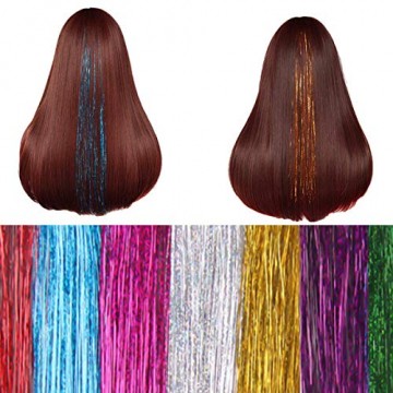 NATUCE 4800 Stück 12 Farben Haar Lametta Stränge, 120CM Haarlametta Verlängerungs-Set Funkelnde Glänzende Haar Lametta Extensions, Glänzende Haar Lametta Extensions Multi-Farben Haar Streifen - 2