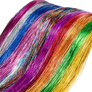 NATUCE 4800 Stück 12 Farben Haar Lametta Stränge, 120CM Haarlametta Verlängerungs-Set Funkelnde Glänzende Haar Lametta Extensions, Glänzende Haar Lametta Extensions Multi-Farben Haar Streifen - 3