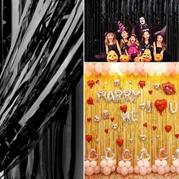 ONUPGO 3 Stück Schwarz Folienvorhänge Fransen, 1 m x 3 m, glänzendes Metallic-Lametta-Vorhang für Neujahr, Fotokabine, Türvorhang, perfekt für Geburtstag, Hochzeit, Weihnachten, Party-Dekorationen - 6