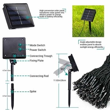 Qedertek Solar Lichterketten Weihnachtsbeleuchtung außen, 20M 200 LED Solarlichterkette Wasserdichte, 8 Modi Solar Weihnachtsbaum Lichterkette Deko für Garten, Terrasse, Party, Hochzeit (Weiß) - 7