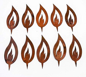 Rostikal® 10 er Set Rost Flamme Edelrost | Rostige Weihnachtsdeko Kerze zum Einschlagen, Kerzenflamme | 10 cm hoch - 1