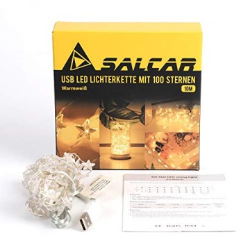 SALCAR 10m 100er LED Lichterkette Stern Kupfer USB-Schnittstelle, Wasserdicht LED Draht Micro Weihnachtsbeleuchtung für Innen- und Außenbereich - 4
