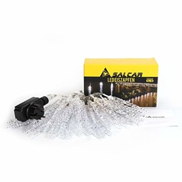 Salcar Kaltweiß LED Eiszapfen, 40er LED Eiszapfenkette Kette 5m LED Lichterkette + 5m Stromkabel (insgesamt 10 m lang), Weihnachtsbeleuchtung Deko für Innen Aussen 9 Modi Trafo - 6