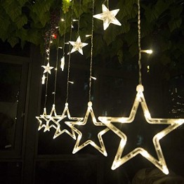 Salcar - LED Lichterkette mit LED Kugel 12 Sterne 138 Leuchtioden Lichtervorhang Sternenvorhang 8 Modi Innen & Außenlichterkette dekoration für Weihnachten Deko Party Festen - Warmweiß - 1