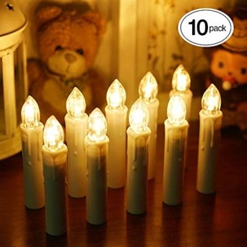 Samoleus 10 Stück Weihnachtskerzen Lichterkette, Weihnachts Kerzen Kabellos mit Fernbedienung, Wasserdichte Christbaumkerzen LED Kerzenlichter Kabellos für Weihnachtsbaum Hochzeit (Warmweiß - 10er) - 1