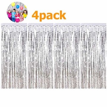 sancuanyi (1m x 2.5m) 4 Stück Lametta Vorhänge Dekoration Folie Vorhang Glitzer Deko Glänzende Fransenvorhang Fransen für Hochzeit Disco Geburtstagsdekoration DIY Party Favor Dekorationen (Silber) - 1